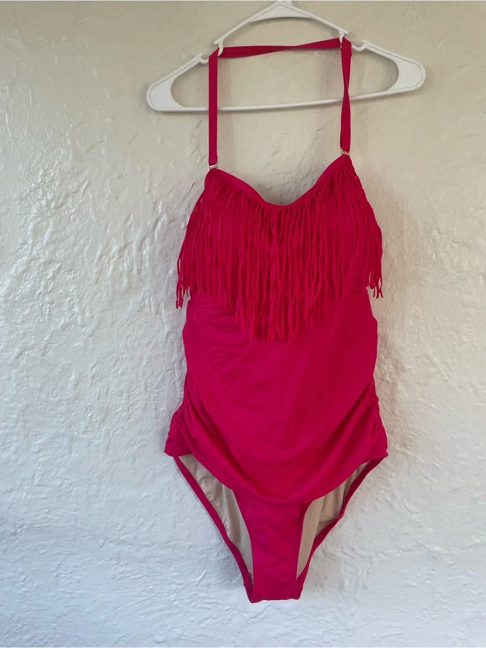 Swimsuits for All pink halter 1 piece swimsuit, lightly padded, fringe detail;20